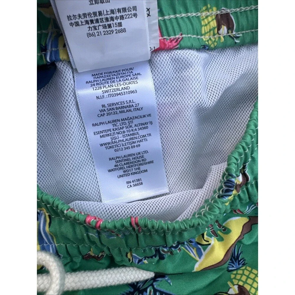 POLO Ralph Lauren 36 Men’s Swim Trunks Green Surf Flamingo Shorts Made Fr Europe